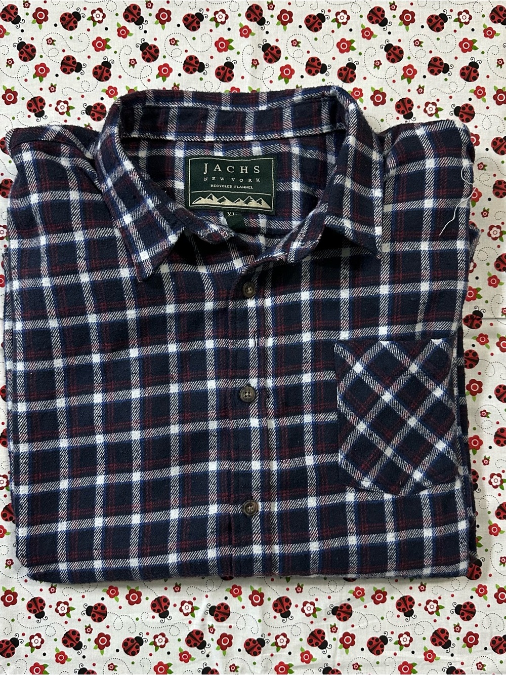 Jachs NY Recycled Flannel Shirt Mens XL Navy Blue Red White Plaid